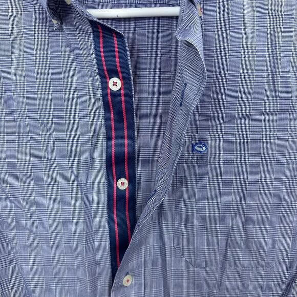 Southern Tide Button Front Shirt Plaid Long Sleeve Mens Sz S Navy Blue White EUC - Picture 6 of 8